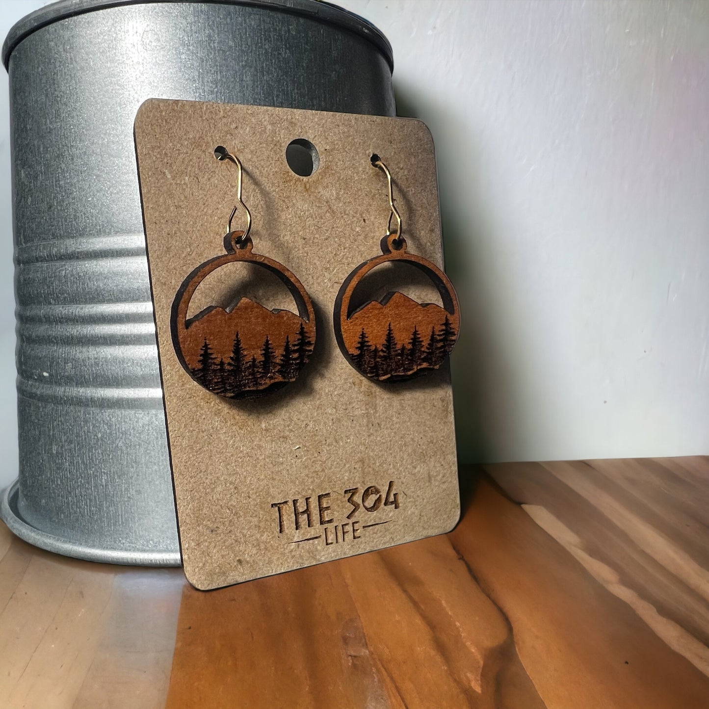 Mountain Scene Wood Earrings