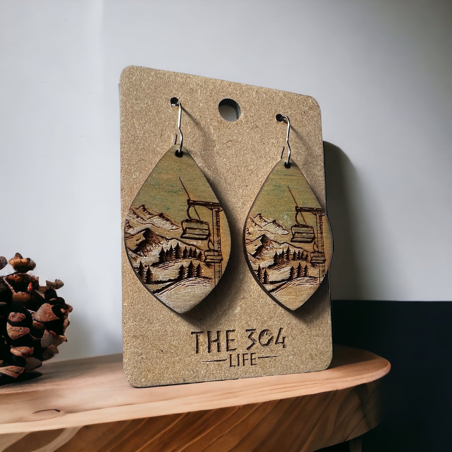 Ski LIft Wooden Tear-drop Earrings