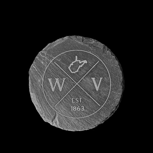 Round Slate Coaster with WV EST Design