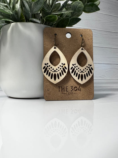 Tribal Teardrop Wood Earrings