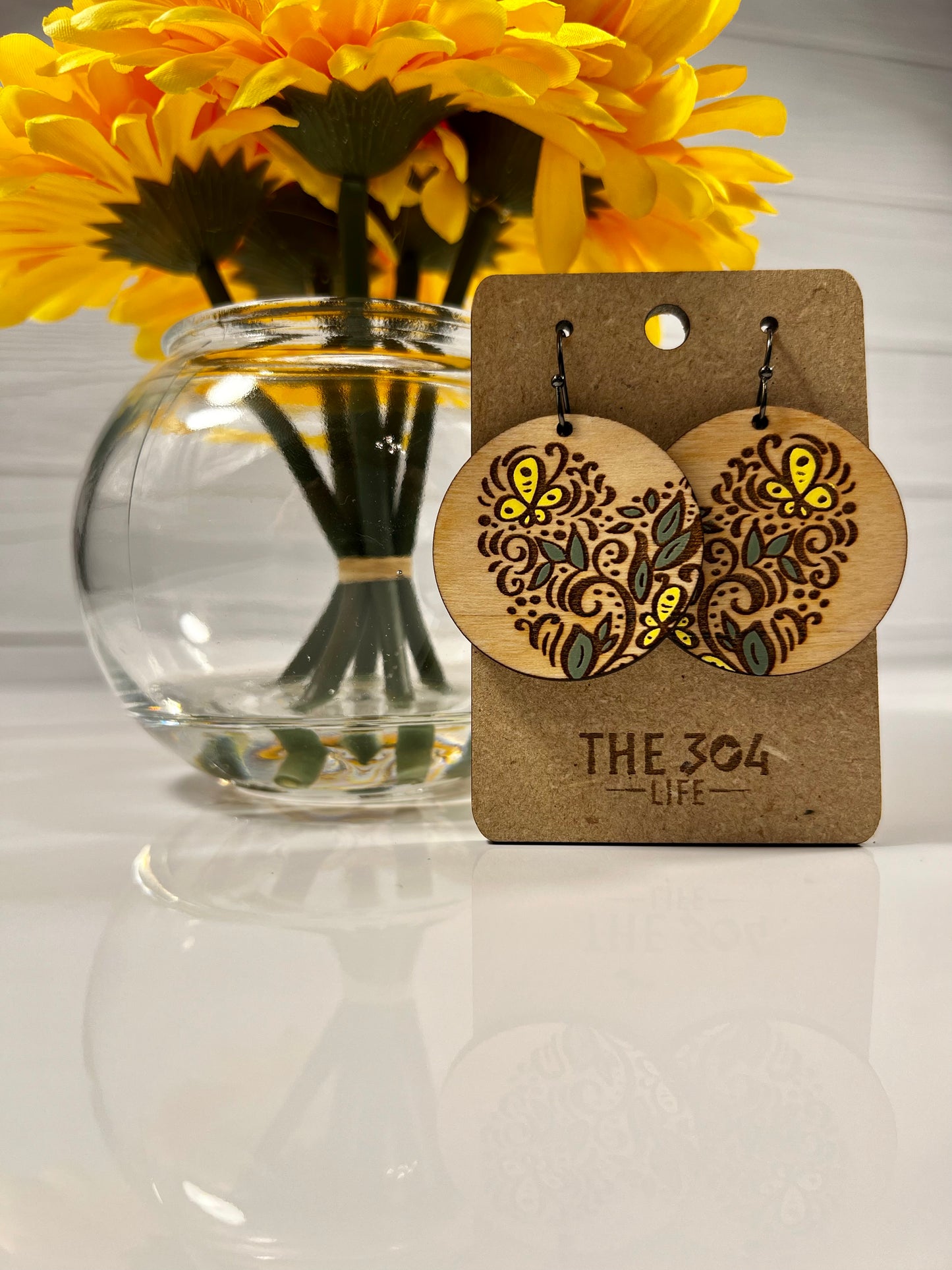 Whimsical Swirly Heart Laser-Engraved Wood Earrings